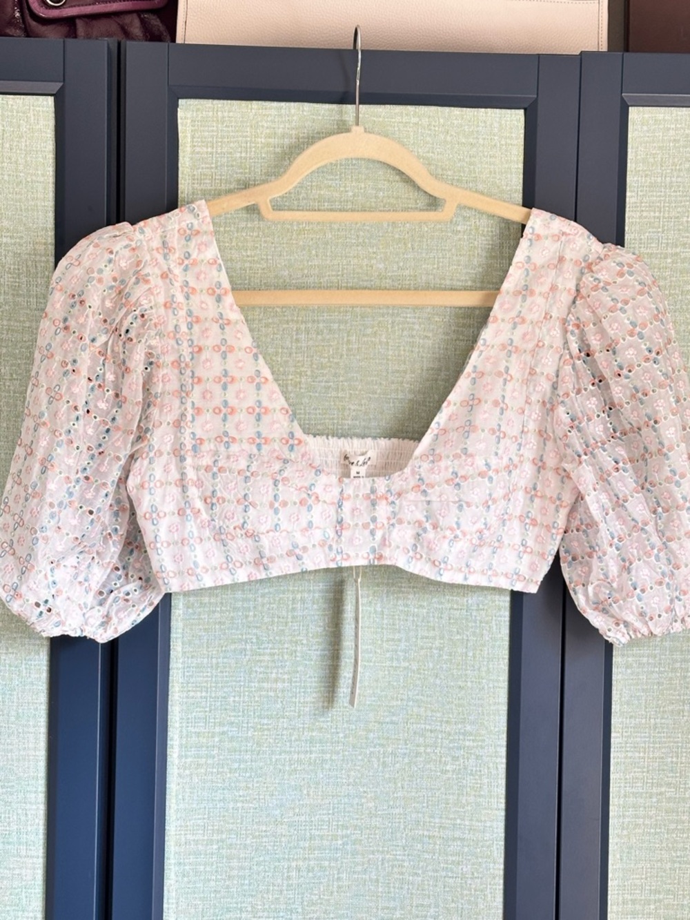 For Love & Lemons Denise Pastel + Ivory Eyelet Embroidered Crop Top, NWT, Size M - Picture 3 of 9